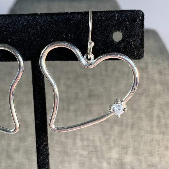 Sterling Heart Earrings With CZ Accent. 1-1/2" Drop x 1" Wide. (349) - Picture 3 of 3